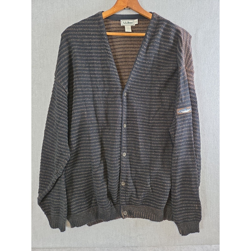 LL Bean USA Vintage Mens XL TALL Cardigan Sweater Fish Logo Retro Dad Grandpa